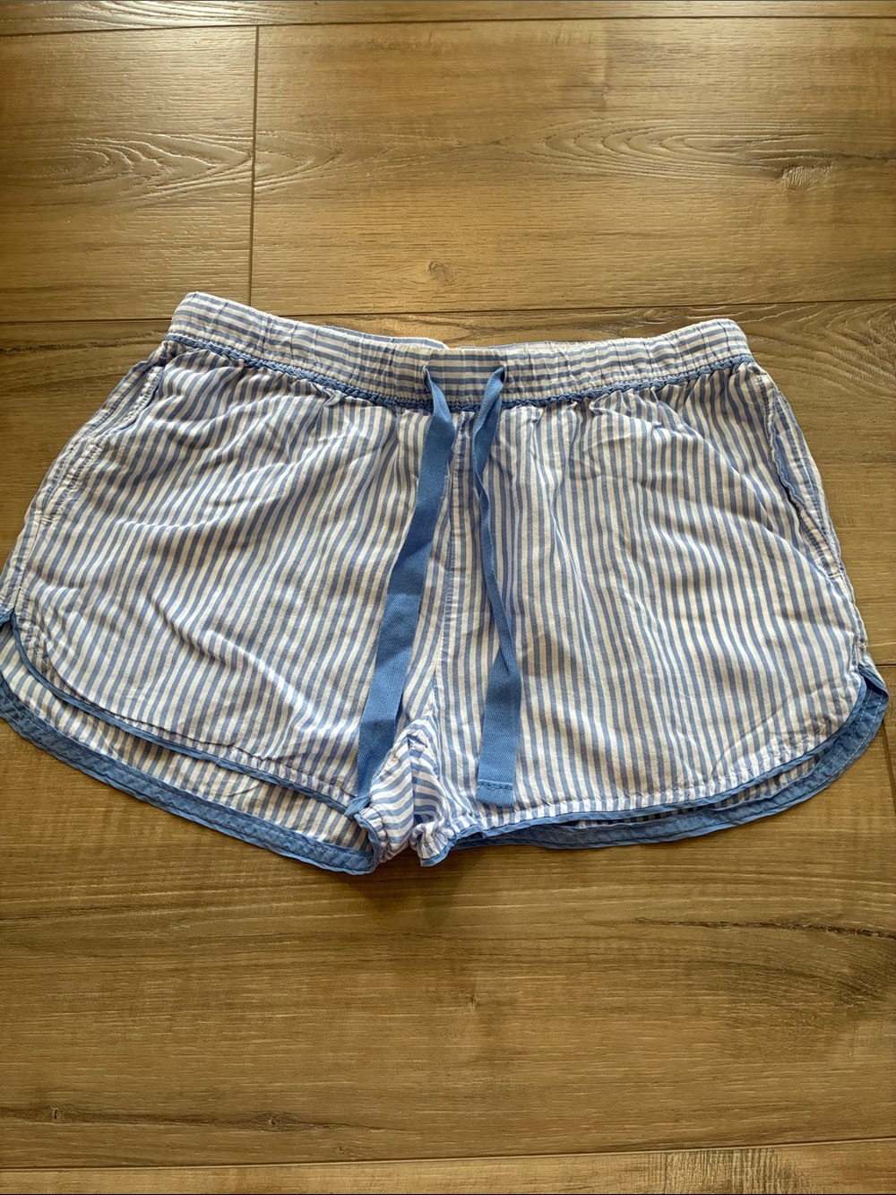 Stars Above Blue and White Striped Drawstring Sleep Shorts w/ pockets